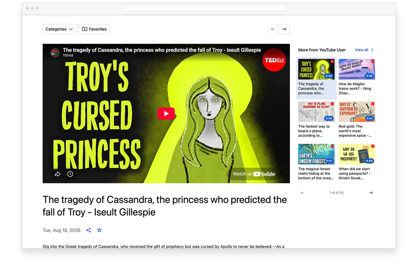 The redesigned Videos module on desktop, pairing a full-width featured grid with horizontal scrolling rows organized by channel underneath.