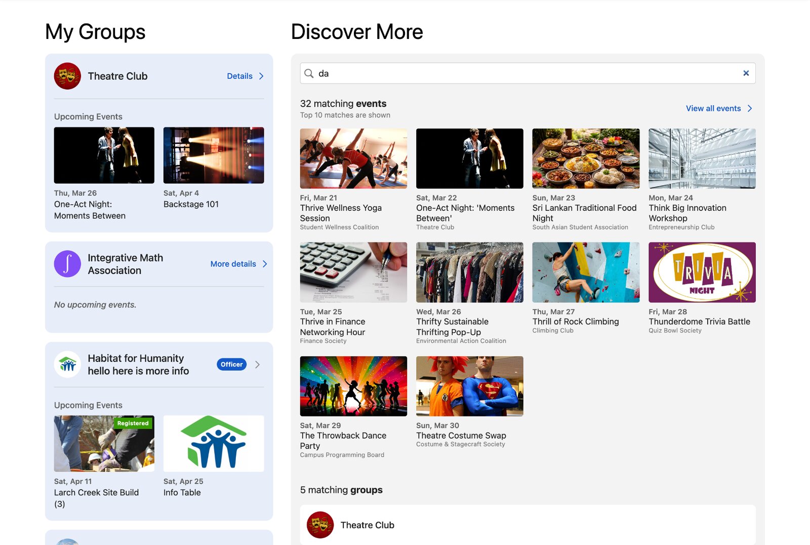 My Community on desktop: my groups beside search results