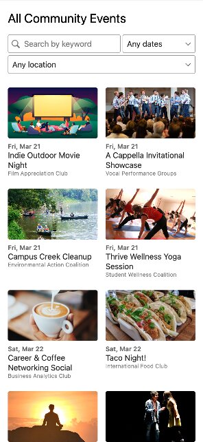 All Community Events with search and filters