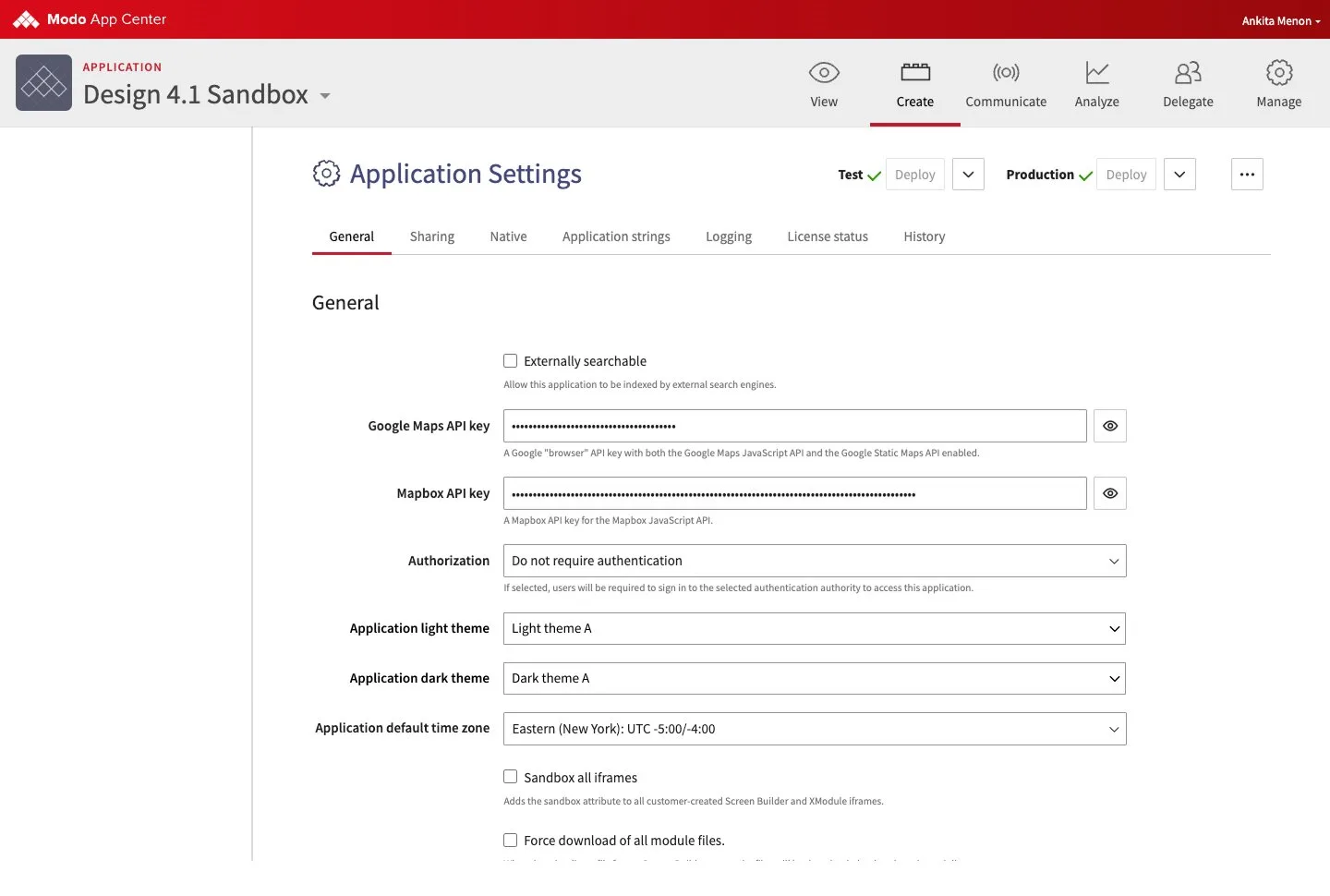 Application Settings with Light theme A as the light theme and Dark theme A picked as the application dark theme